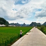 Reisfelder und Karstberge.